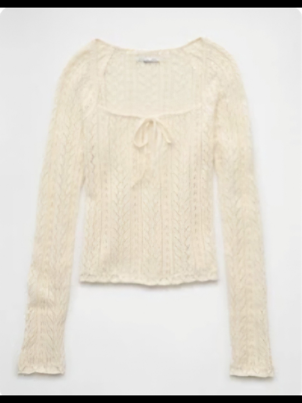 American Eagle Women's Square Neck Open Knit Cream Qatari qat Sweater-XL